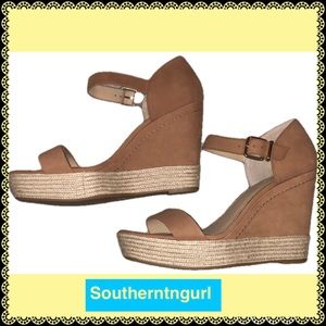 NWOT ANTONIO MELANI BOHO Tan Suede Espadrille Heels/Wedges/Platforms